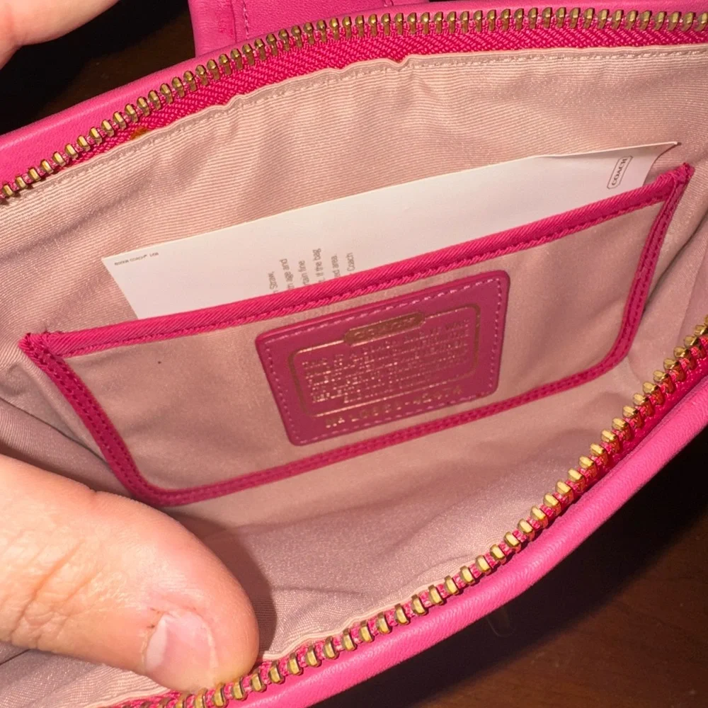 COACH Straw Collection Legacy Wallet Wristlet with Turnlock Bright Pink
